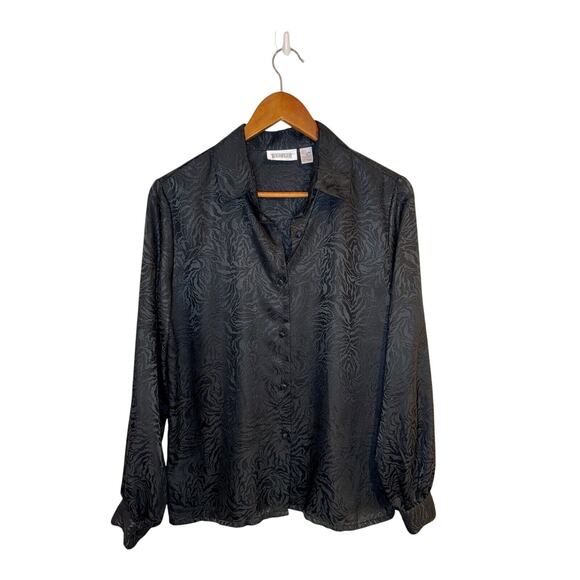 Vintage 90s Worthington Satin Tiger Print Black Button Down Blouse Size 8 - Picture 4 of 6